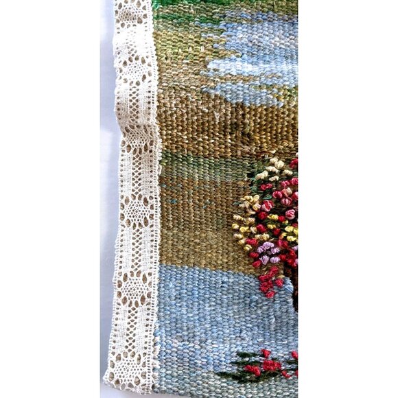 Vintage Tapestry Technique Needlepoint Panel Square Hand Woven Cottage 13*13 in - Picture 5 of 8